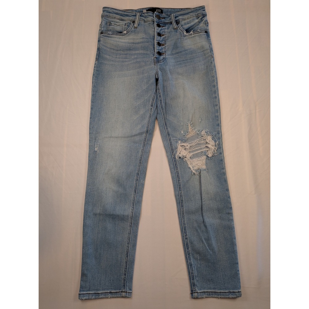Kut from the Kloth Rachael High Rise Fab Ab Skinny Distressed Jeans Light Wash 4
